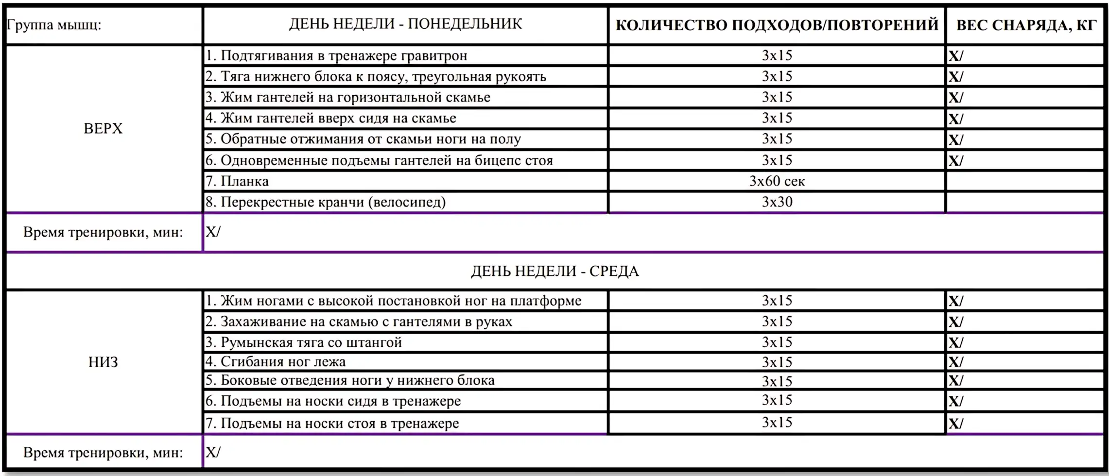 Программа тренировок №3 для девушки тип фигуры песочные часы Программа тренировок для девушек по типу фигуры песочные часы №3