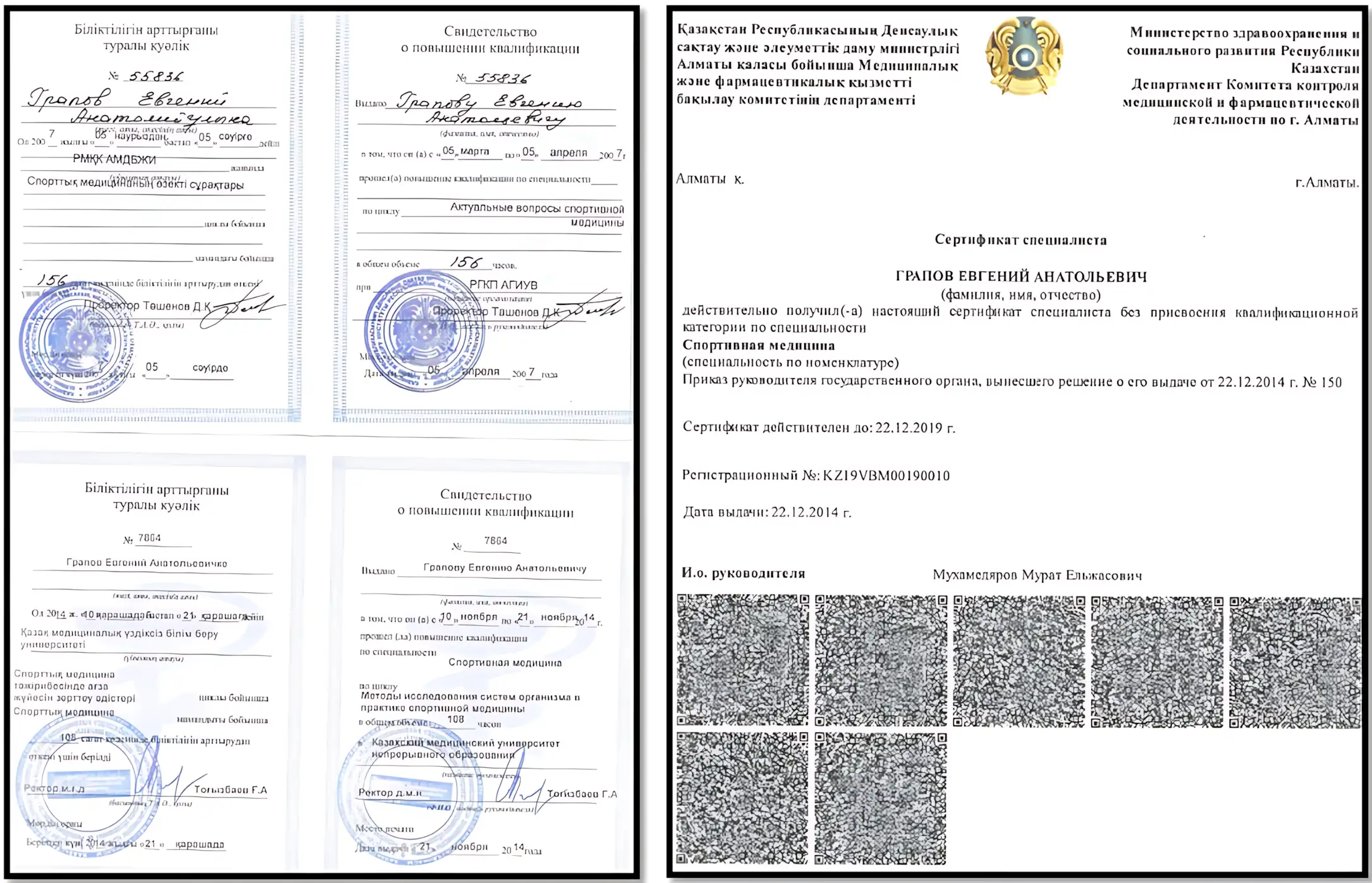 Консультация спортивного врача. Свидетельство и сертификат спортивного врача Е.А. Грапова. Консультации спортивного врача 2