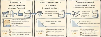 концентрат, изолят и гидролизат процесс производства, состав, для чего лучше 2 концентрат, изолят и гидролизат процесс производства, состав, для чего лучше 2