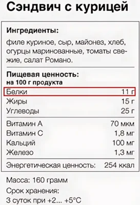 пищевая ценность продукта, пример, этикетка пищевая ценность продукта, пример, этикетка